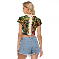 Hawaii And Japan Raglan Cropped T Shirt Tiki With Oni Mask LT05 - Polynesian Pride