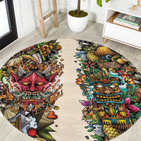 Hawaii And Japan Round Carpet Tiki With Oni Mask - Polynesian Pride