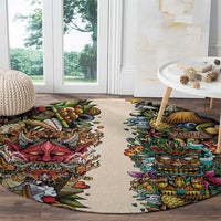 Hawaii And Japan Round Carpet Tiki With Oni Mask - Polynesian Pride