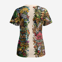 Hawaii And Japan Scrub Top Tiki With Oni Mask LT05 - Polynesian Pride