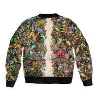 Hawaii And Japan Sleeve Zip Bomber Jacket Tiki With Oni Mask - Polynesian Pride