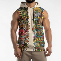 Hawaii And Japan Sleeveless Hoodie Tiki With Oni Mask LT05 - Polynesian Pride