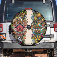 Hawaii And Japan Spare Tire Cover Tiki With Oni Mask - Polynesian Pride