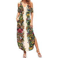 Hawaii And Japan Summer Maxi Dress Tiki With Oni Mask - Polynesian Pride