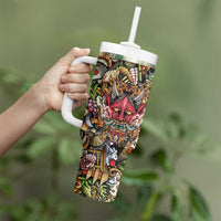 Hawaii And Japan Tumbler With Handle Tiki With Oni Mask - Polynesian Pride