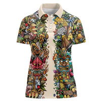 Hawaii And Japan Women Polo Shirt Tiki With Oni Mask - Polynesian Pride