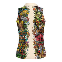 Hawaii And Japan Women Sleeveless Polo Shirt Tiki With Oni Mask LT05 - Polynesian Pride