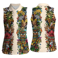 Hawaii And Japan Women Sleeveless Polo Shirt Tiki With Oni Mask LT05 - Polynesian Pride