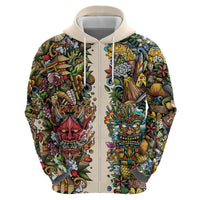 Hawaii And Japan Zip Hoodie Tiki With Oni Mask LT05 - Polynesian Pride