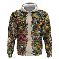 Hawaii And Japan Zip Hoodie Tiki With Oni Mask LT05 Pullover Hoodie Colorful - Polynesian Pride