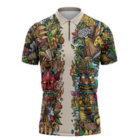 Hawaii And Japan Zipper Polo Shirt Tiki With Oni Mask - Polynesian Pride