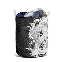 Hawaiian And Japanese Culture Laundry Basket Irezumi Dragon With Polynesian Pattern Black LT05 - Polynesian Pride