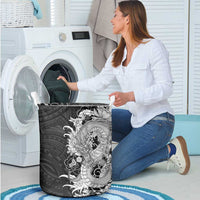 Hawaiian And Japanese Culture Laundry Basket Irezumi Dragon With Polynesian Pattern Black LT05 - Polynesian Pride