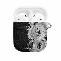 Hawaiian And Japanese Culture AirPods Case Irezumi Dragon With Polynesian Pattern Black LT05 Black - Polynesian Pride