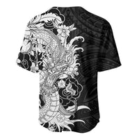 Hawaiian And Japanese Culture Baseball Jersey Irezumi Dragon With Polynesian Pattern Black LT05 - Polynesian Pride