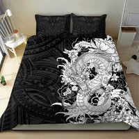 Hawaiian And Japanese Culture Bedding Set Irezumi Dragon With Polynesian Pattern Black - Polynesian Pride