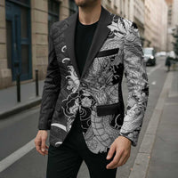 Hawaiian And Japanese Culture Blazer Irezumi Dragon With Polynesian Pattern Black - Polynesian Pride