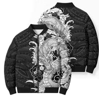 Hawaiian And Japanese Culture Bomber Puffer Jacket Irezumi Dragon With Polynesian Pattern Black LT05 - Polynesian Pride