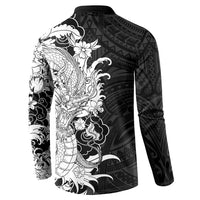 Hawaiian And Japanese Culture Button Sweatshirt Irezumi Dragon With Polynesian Pattern Black LT05 - Polynesian Pride