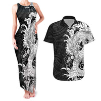 Hawaiian And Japanese Culture Couples Matching Tank Maxi Dress and Hawaiian Shirt Irezumi Dragon With Polynesian Pattern Black - Polynesian Pride
