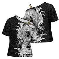 Hawaiian And Japanese Culture Cross Shoulder Shirt Irezumi Dragon With Polynesian Pattern Black LT05 - Polynesian Pride