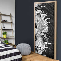 Hawaiian And Japanese Culture Door Cover Irezumi Dragon With Polynesian Pattern Black LT05 - Polynesian Pride