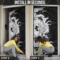 Hawaiian And Japanese Culture Door Cover Irezumi Dragon With Polynesian Pattern Black LT05 - Polynesian Pride
