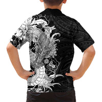 Hawaiian And Japanese Culture Family Matching Puletasi and Hawaiian Shirt Irezumi Dragon With Polynesian Pattern Black - Polynesian Pride