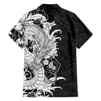 Hawaiian And Japanese Culture Family Matching Puletasi and Hawaiian Shirt Irezumi Dragon With Polynesian Pattern Black - Polynesian Pride