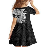 Hawaiian And Japanese Culture Family Matching Short Sleeve Bodycon Dress and Hawaiian Shirt Irezumi Dragon With Polynesian Pattern Black - Polynesian Pride