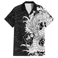 Hawaiian And Japanese Culture Hawaiian Shirt Irezumi Dragon With Polynesian Pattern Black LT05 Black - Polynesian Pride