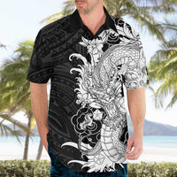 Hawaiian And Japanese Culture Hawaiian Shirt Irezumi Dragon With Polynesian Pattern Black LT05 - Polynesian Pride