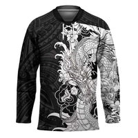Hawaiian And Japanese Culture Hockey Jersey Irezumi Dragon With Polynesian Pattern Black LT05 Unisex Black - Polynesian Pride