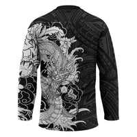 Hawaiian And Japanese Culture Hockey Jersey Irezumi Dragon With Polynesian Pattern Black LT05 - Polynesian Pride