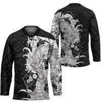 Hawaiian And Japanese Culture Hockey Jersey Irezumi Dragon With Polynesian Pattern Black LT05 - Polynesian Pride