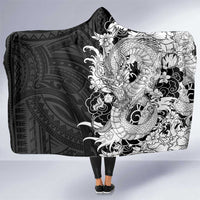 Hawaiian And Japanese Culture Hooded Blanket Irezumi Dragon With Polynesian Pattern Black LT05 One Size Black - Polynesian Pride