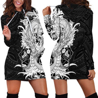 Hawaiian And Japanese Culture Hoodie Dress Irezumi Dragon With Polynesian Pattern Black - Polynesian Pride