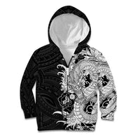 Hawaiian And Japanese Culture Kid Hoodie Irezumi Dragon With Polynesian Pattern Black - Polynesian Pride