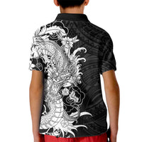 Hawaiian And Japanese Culture Kid Polo Shirt Irezumi Dragon With Polynesian Pattern Black LT05 - Polynesian Pride