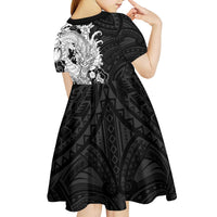 Hawaiian And Japanese Culture Kid Short Sleeve Dress Irezumi Dragon With Polynesian Pattern Black LT05 - Polynesian Pride