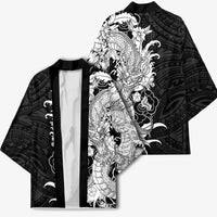 Hawaiian And Japanese Culture Kimono Irezumi Dragon With Polynesian Pattern Black - Polynesian Pride