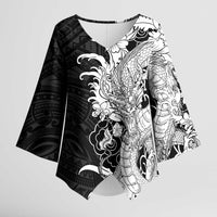 Hawaiian And Japanese Culture Kimono Sleeve Blouse Irezumi Dragon With Polynesian Pattern Black LT05 Female Black - Polynesian Pride