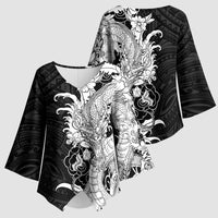Hawaiian And Japanese Culture Kimono Sleeve Blouse Irezumi Dragon With Polynesian Pattern Black LT05 - Polynesian Pride