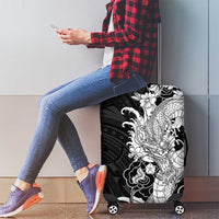Hawaiian And Japanese Culture Luggage Cover Irezumi Dragon With Polynesian Pattern Black - Polynesian Pride