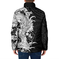 Hawaiian And Japanese Culture Padded Jacket Irezumi Dragon With Polynesian Pattern Black LT05 - Polynesian Pride