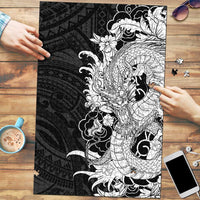 Hawaiian And Japanese Culture Puzzle Irezumi Dragon With Polynesian Pattern Black LT05 Black - Polynesian Pride