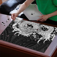 Hawaiian And Japanese Culture Puzzle Irezumi Dragon With Polynesian Pattern Black LT05 - Polynesian Pride