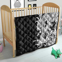 Hawaiian And Japanese Culture Quilt Irezumi Dragon With Polynesian Pattern Black - Polynesian Pride