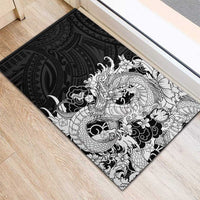 Hawaiian And Japanese Culture Rubber Doormat Irezumi Dragon With Polynesian Pattern Black LT05 - Polynesian Pride