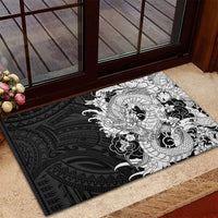 Hawaiian And Japanese Culture Rubber Doormat Irezumi Dragon With Polynesian Pattern Black LT05 - Polynesian Pride